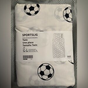 NWT IKEA Twin Bedding Duvet Cover and Pillowcase Set with Soccer Ball Design